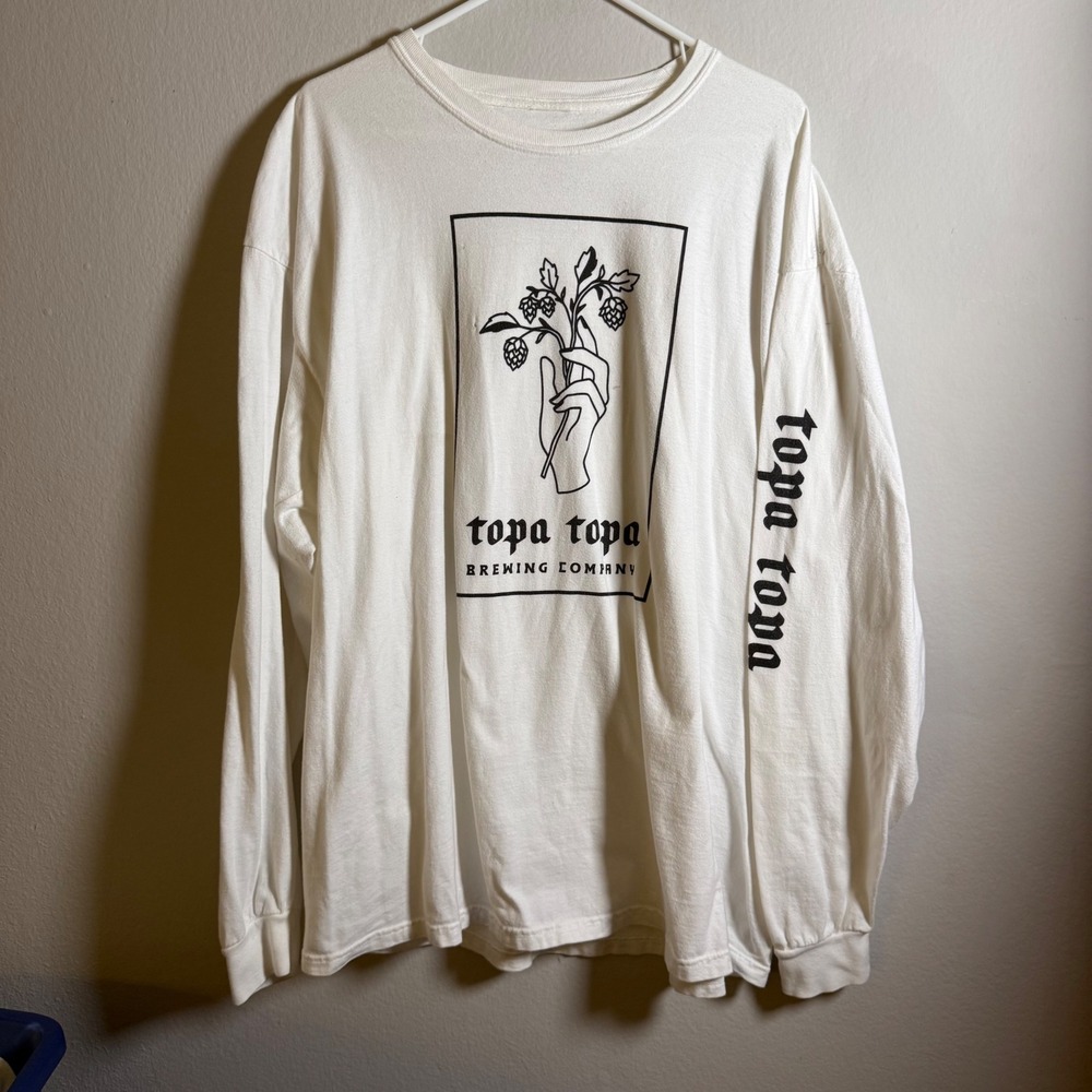 Topa Topa Brewing Company Mens XXL Long Sleeve‎ Graphic T-Shirt White Hops Logo